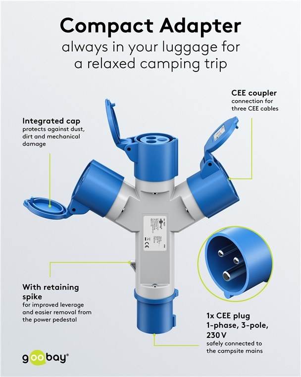 Camping stroomverdeler | 3-voudig | CEE 3-pins 230V/16A | IP44 - Afbeelding 4