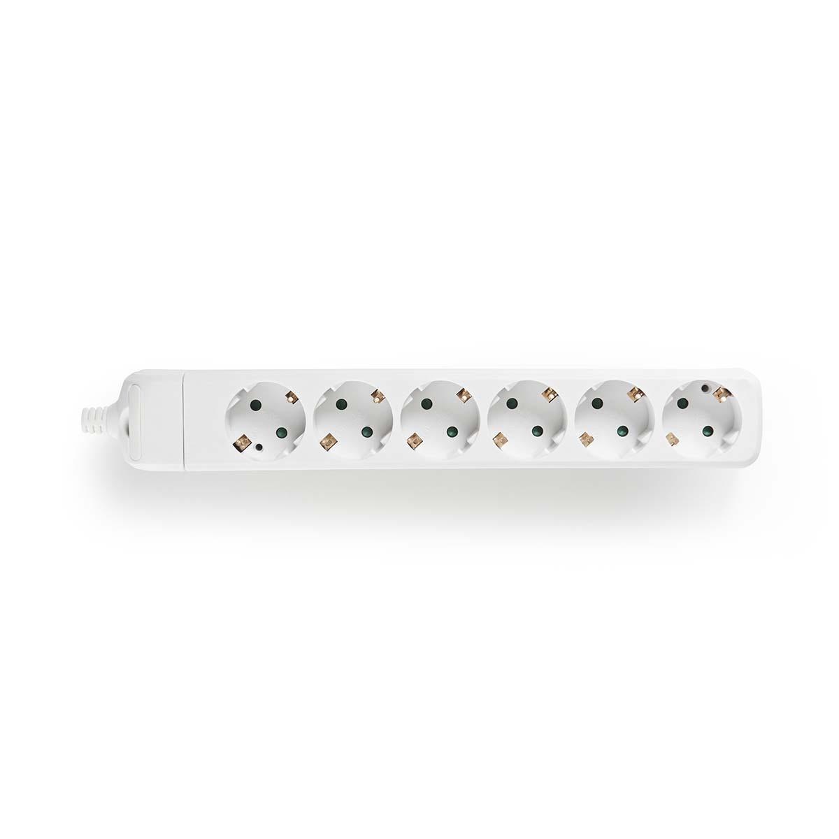 Stekkerdoos | Randaarde stekker / Type F (CEE 7/7) | 6-wegs | 3680 W | 16 A | Soort aarding: Zijcontacten | 230 V AC 50/60 Hz | Hoek van stopcontact: 45 ° | Geen Kabel Inbegrepen | Wit