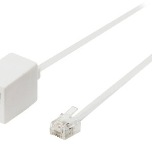 Telecomverlengkabel | RJ11 Male | RJ11 Female | 10.0 m | Kabel design: Plat | Connectorplating: Goud Verguld | Kabeltype: RJ11 | Wit | Label