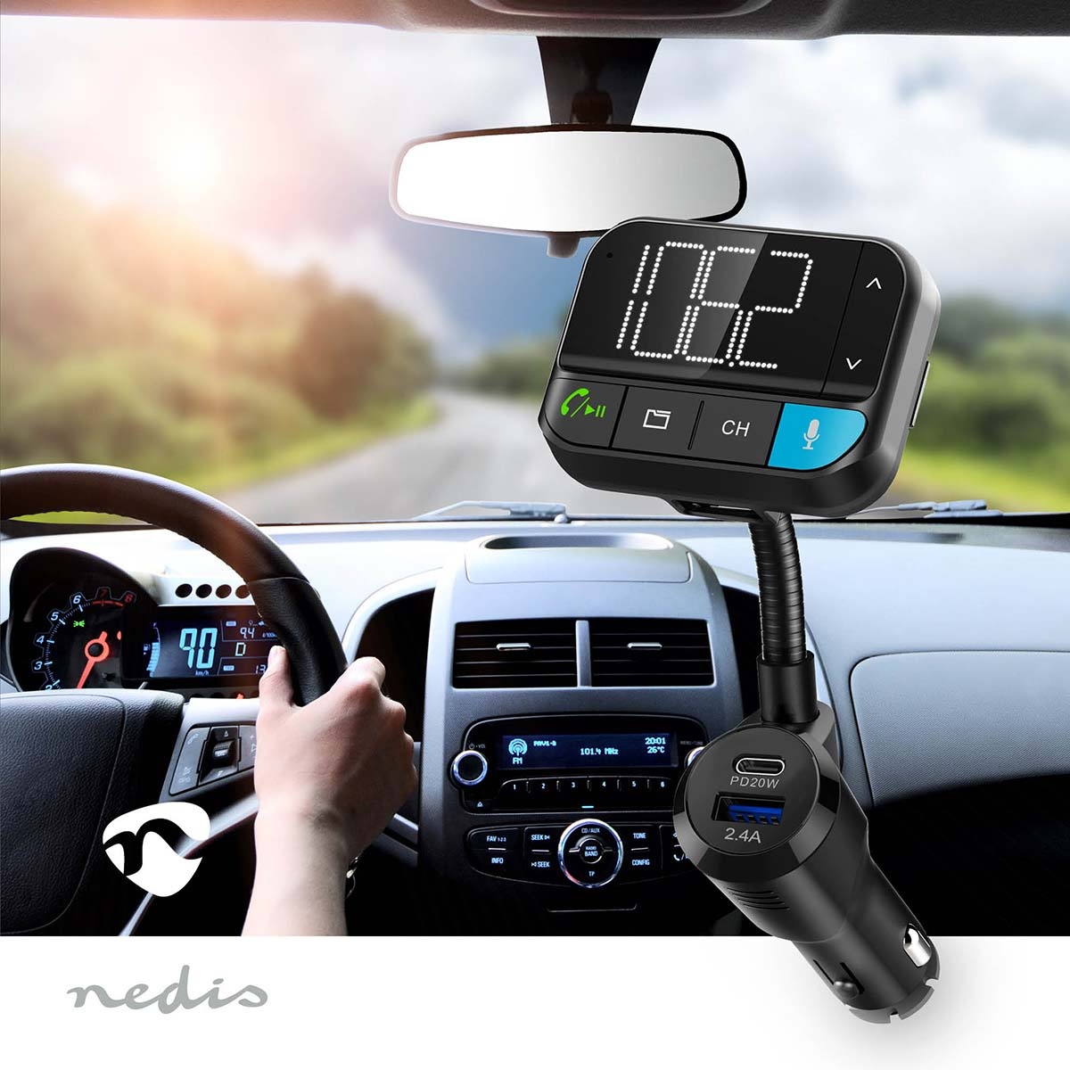 Nedis FM-transmitter | Bluetooth, Micro SD en USB | carkit | USB-A en USB-C PD laden - Afbeelding 5