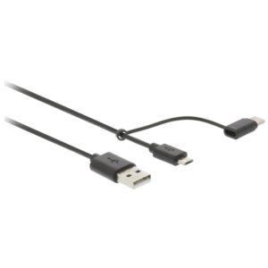 2-in-1-Kabel | USB 2.0 | USB-A Male | USB Micro-B Male / USB-C™ Male | 480 Mbps | 1.00 m | Vernikkeld | Rond | PVC | Zwart | Label