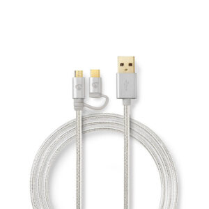 Nedis Premium Micro USB + USB-C naar USB-A combikabel - USB2.0 - tot 3A / aluminium - 1 meter