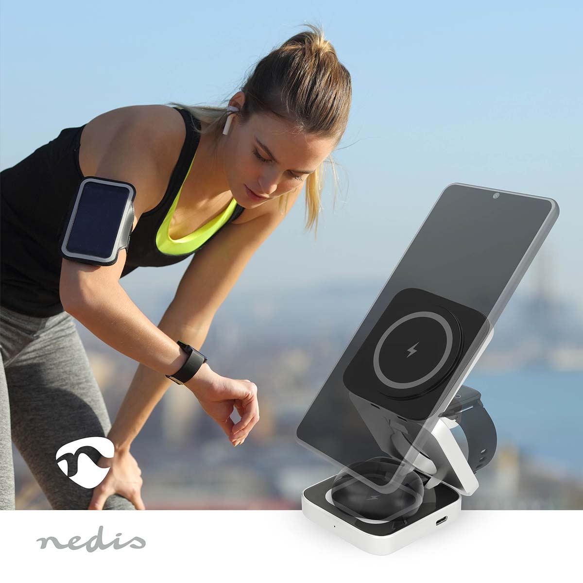 Nedis 3-in-1 draadloze Qi lader | 15W | zwart/zilver - Afbeelding 7