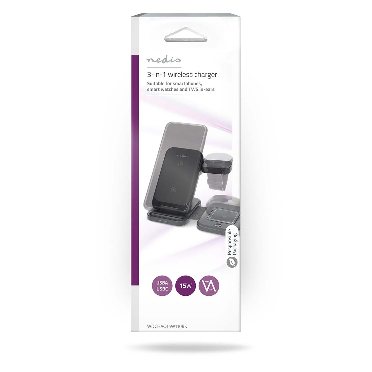 Nedis 3-in-1 draadloze Qi lader | 15W | zwart - Afbeelding 10
