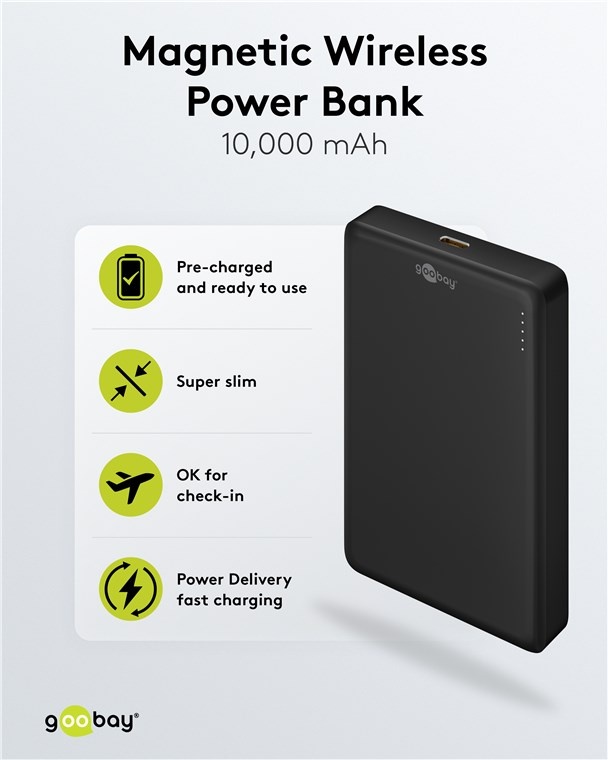 Goobay powerbank | draadloos laden + USB-C PD 20W | Qi + MagSafe | 10.000 mAh - Afbeelding 3