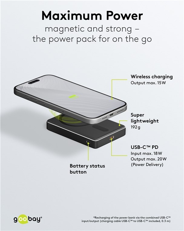 Goobay powerbank | draadloos laden + USB-C PD 20W | Qi + MagSafe | 10.000 mAh - Afbeelding 6