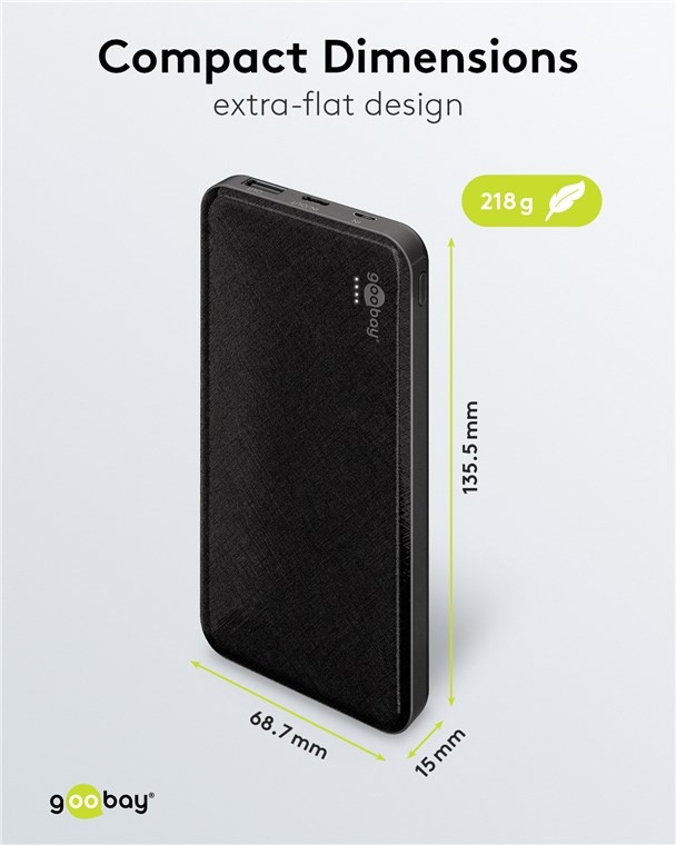 Goobay slimline powerbank | USB-A/USB-C | 10.000 mAh | zwart - Afbeelding 3