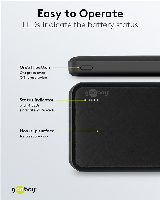 Goobay slimline powerbank | USB-A/USB-C | 10.000 mAh | zwart - Afbeelding 4