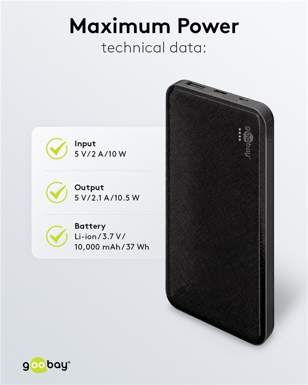 Goobay slimline powerbank | USB-A/USB-C | 10.000 mAh | zwart - Afbeelding 7