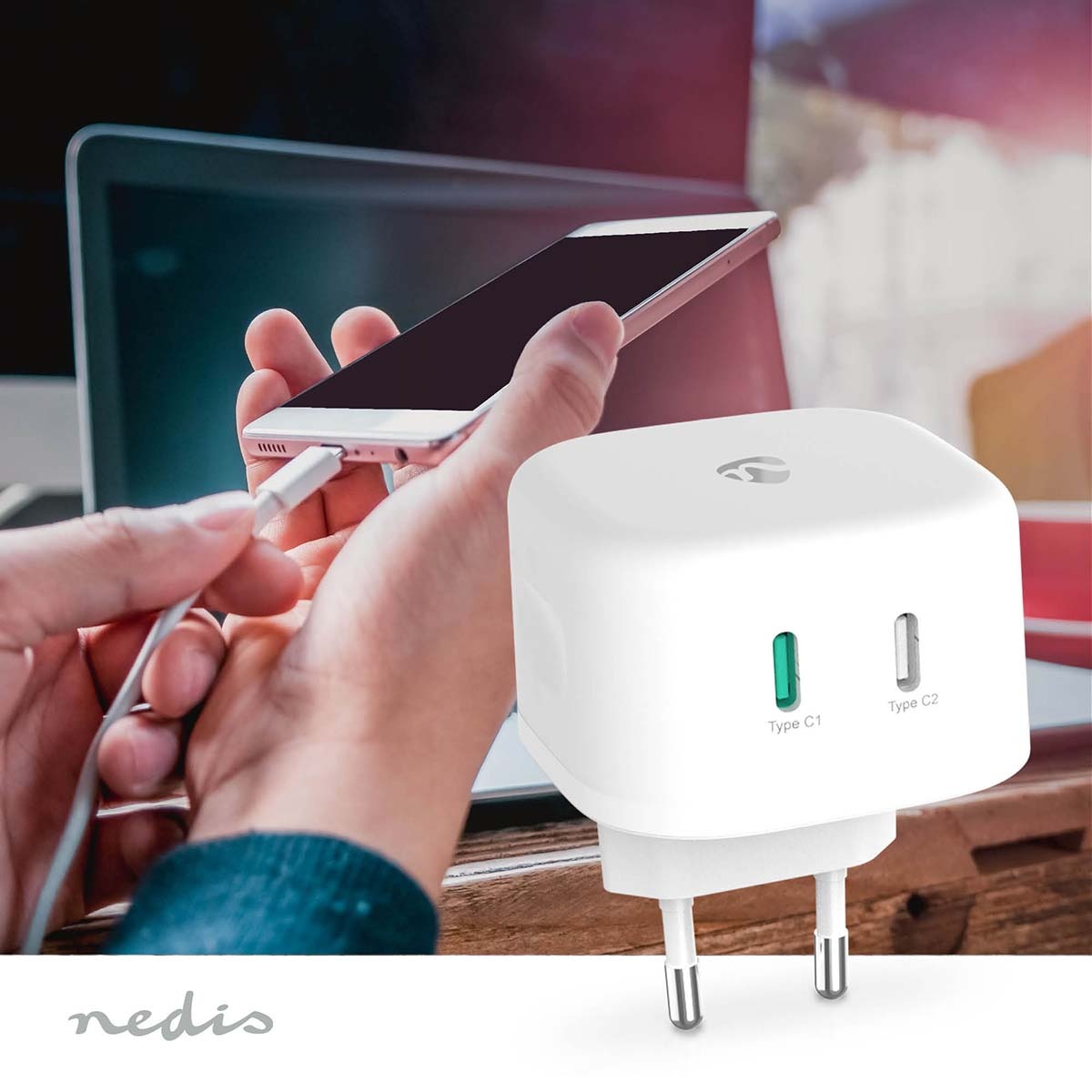 Nedis USB thuislader | 2x USB-C PD | Smart IC | GaN | 45W | wit - Afbeelding 3
