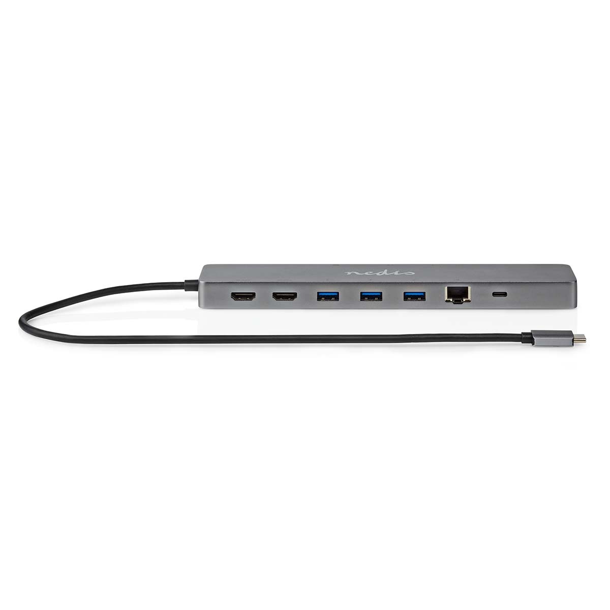 Nedis USB-C - 2x HDMI 4K 60Hz, USB-A, USB-C PD 100W, RJ45, 3,5mm en (Micro) SD adapter | grijs | 0,40 meter - Afbeelding 2