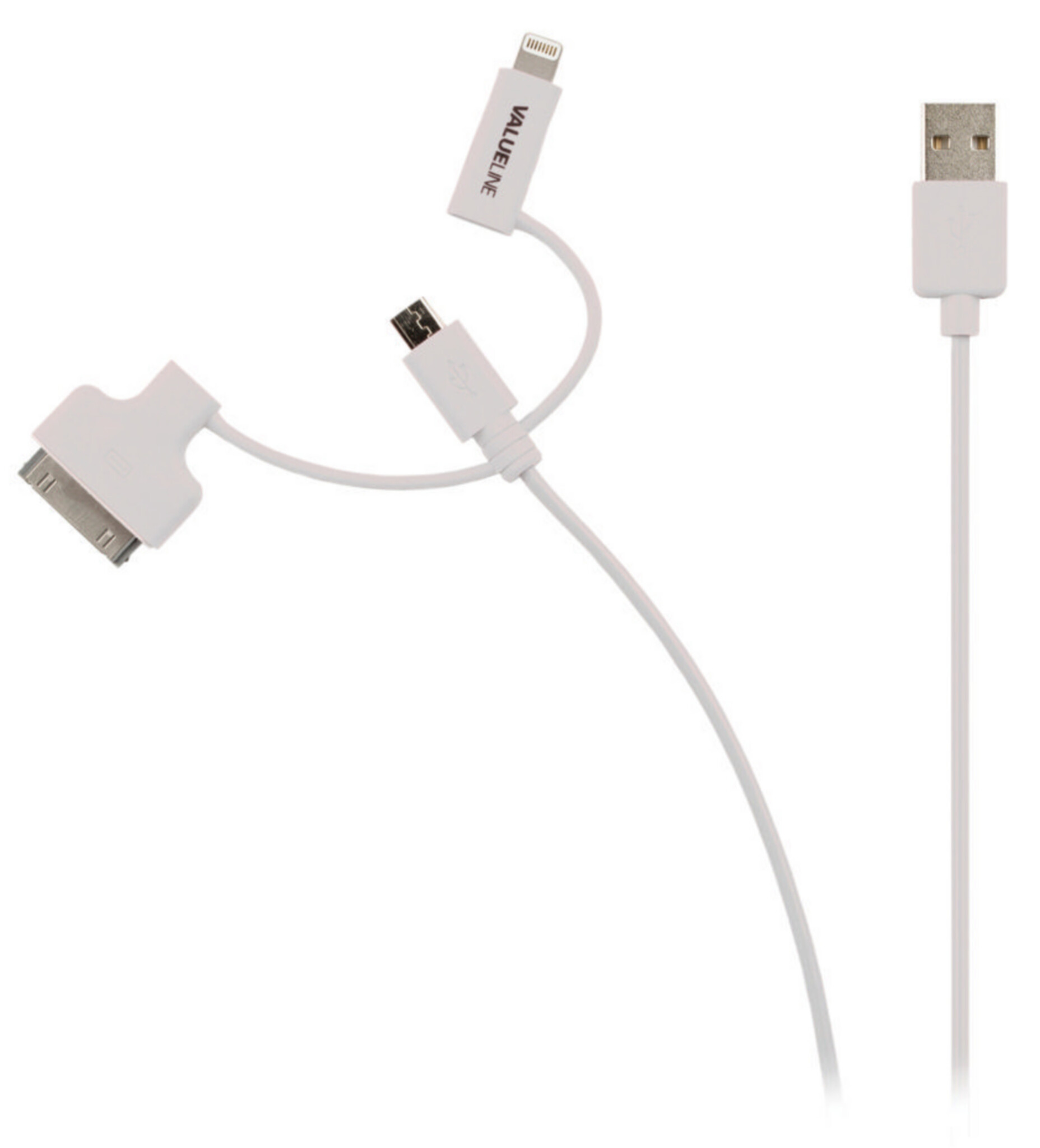 3-in-1 Data en Oplaadkabel USB A Male - Micro-B Male 1.00 m Wit