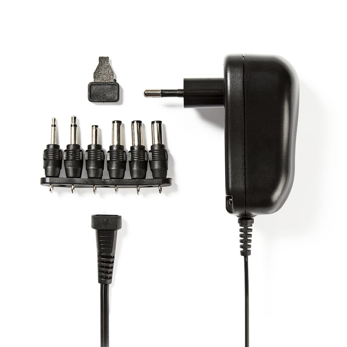 Universele voedingsadapter 3-12V / 2A / 12W met 6 verwisselbare pluggen / zwart - 1,8 meter