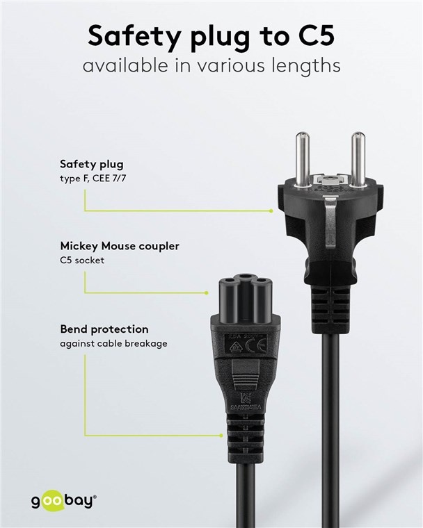 Goobay Mains Cable with Safety Plug, 1 m, black, (3*0.75 mm²) - Afbeelding 3