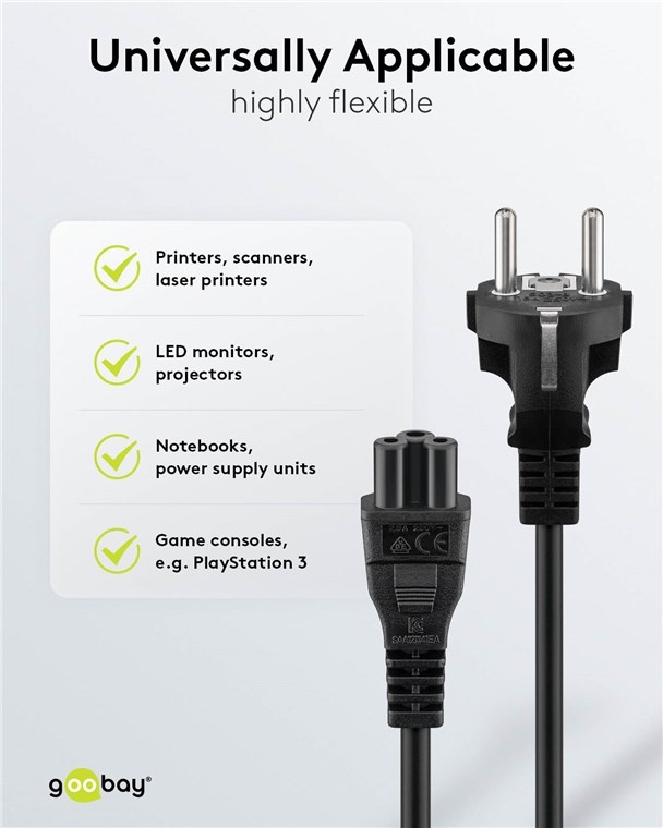 Goobay Mains Cable with Safety Plug, 1 m, black, (3*0.75 mm²) - Afbeelding 4
