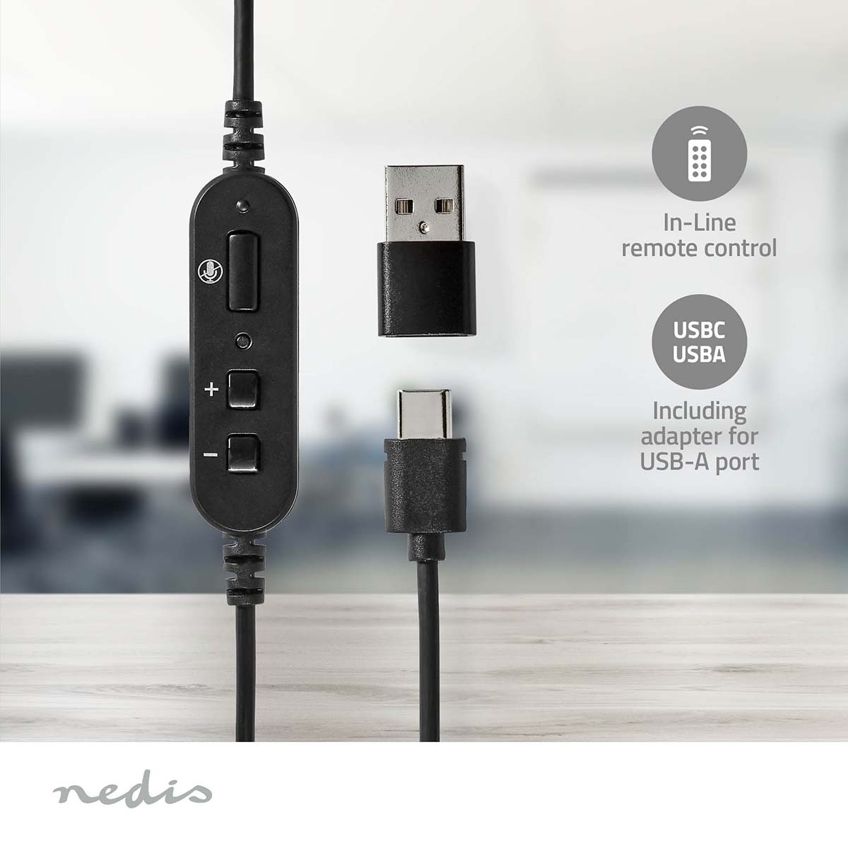 Nedis stereo on-ear PC-headset | USB-C/USB-A | 1,8 meter - Afbeelding 5