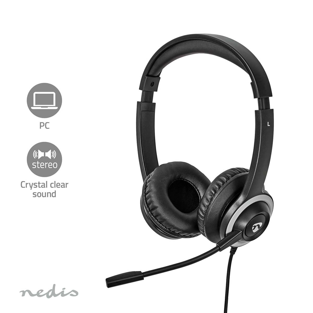 Nedis comfortabele stereo on-ear PC-headset | USB-C/USB-A | 1,8 meter - Afbeelding 8