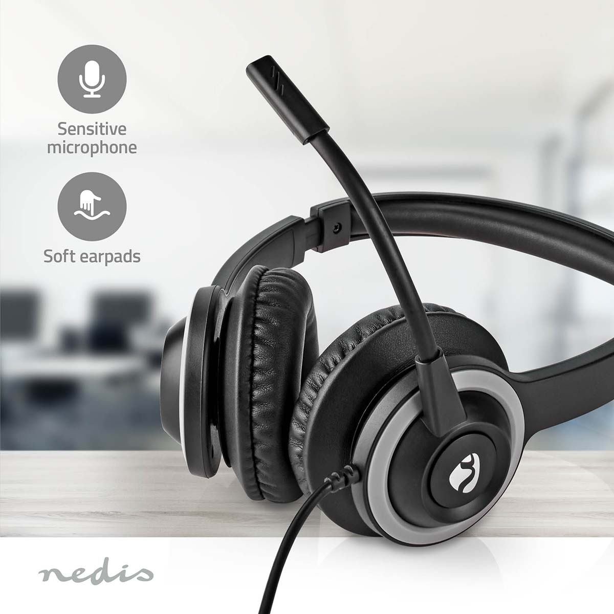 Nedis comfortabele stereo on-ear PC-headset | USB-C/USB-A | 1,8 meter - Afbeelding 9