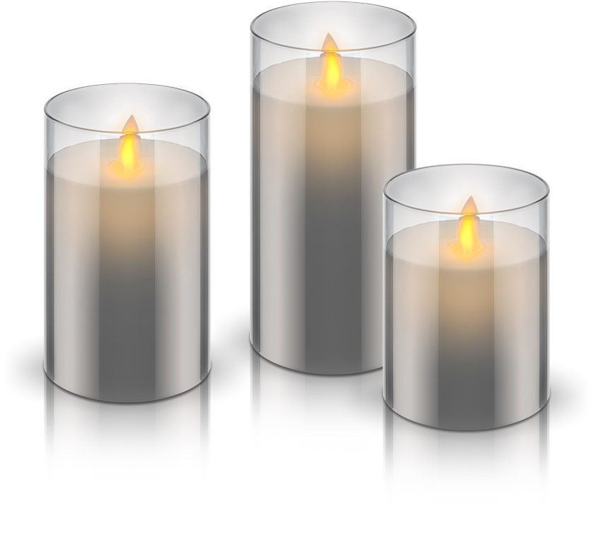 Goobay Set of 3 LED Real Wax Candles in Glass, Grey-Transparent, incl. 10x AAA (LR03) - Afbeelding 4