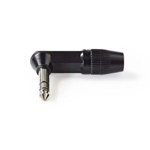 6,35 mm Audioconnector | Gehoekt | Male | Vernikkeld | Soldeer | Diameter kabelinvoer: 8.0 mm | Aluminium | Zwart | Polybag | 1 Stuks
