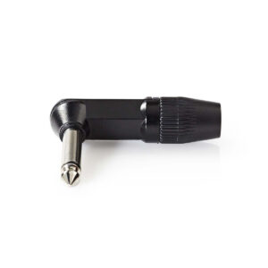 6,35 mm Audioconnector | Gehoekt | Male | Vernikkeld | Soldeer | Diameter kabelinvoer: 8.0 mm | Aluminium | Zwart | Polybag | 1 Stuks