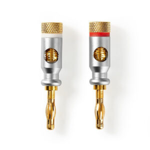 Banaanstekker | Recht | Male | Verguld | Schroef | Diameter kabelinvoer: 7.0 mm | Zink Legering | Zilver | 2 Stuks | Doos