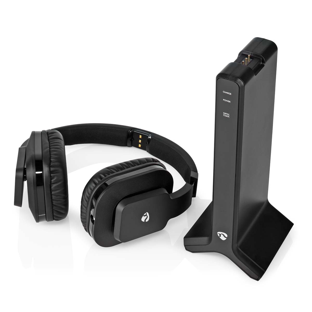 Nedis draadloze stereo over-ear RF hoofdtelefoon met oplaadstation | digitaal/analoog | zwart - Afbeelding 4