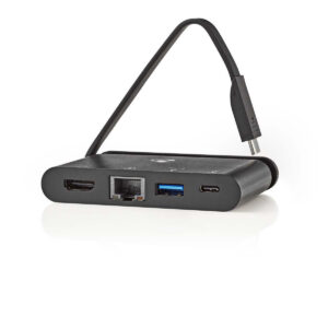 Nedis USB-C naar HDMI 4K 30Hz, USB-A, USB-C PD 100W en RJ45 adapter / zwart - 0,15 meter