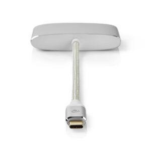 USB Multi-Port Adapter | USB 3.2 Gen 1 | USB-C™ Male | HDMI™ Output / USB-A Female / USB-C™ Female | 5 Gbps | 0.20 m | Rond | Verguld | Gevlochten / Nylon | Zilver | Cover Window Box
