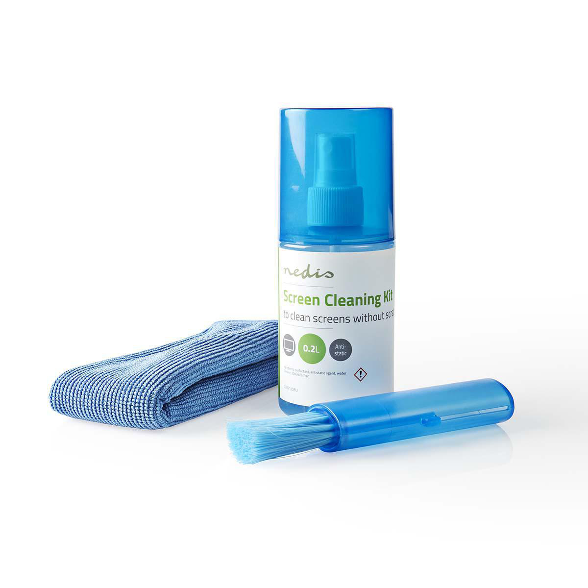Nedis schermreiniger met doek en borstel voor TV-, computer-, tablet- en smartphone-scherm / 200 ml