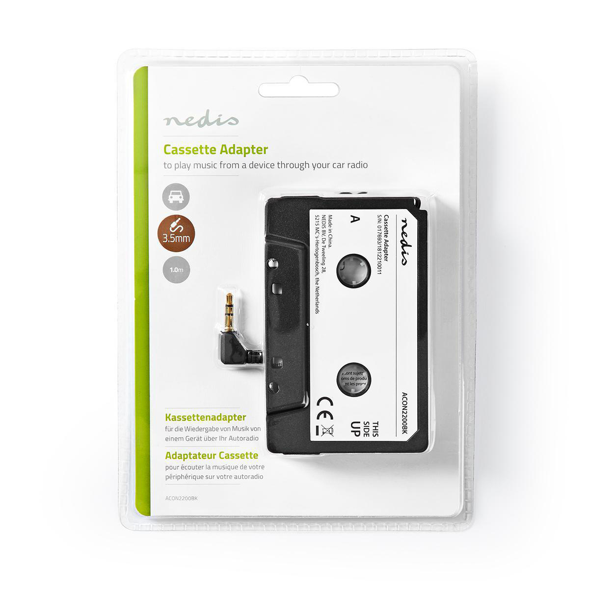 AUX Cassette-Adapter voor Autoradio | 3,5 mm | Kabellengte: 1.00 m | Zwart - Afbeelding 3