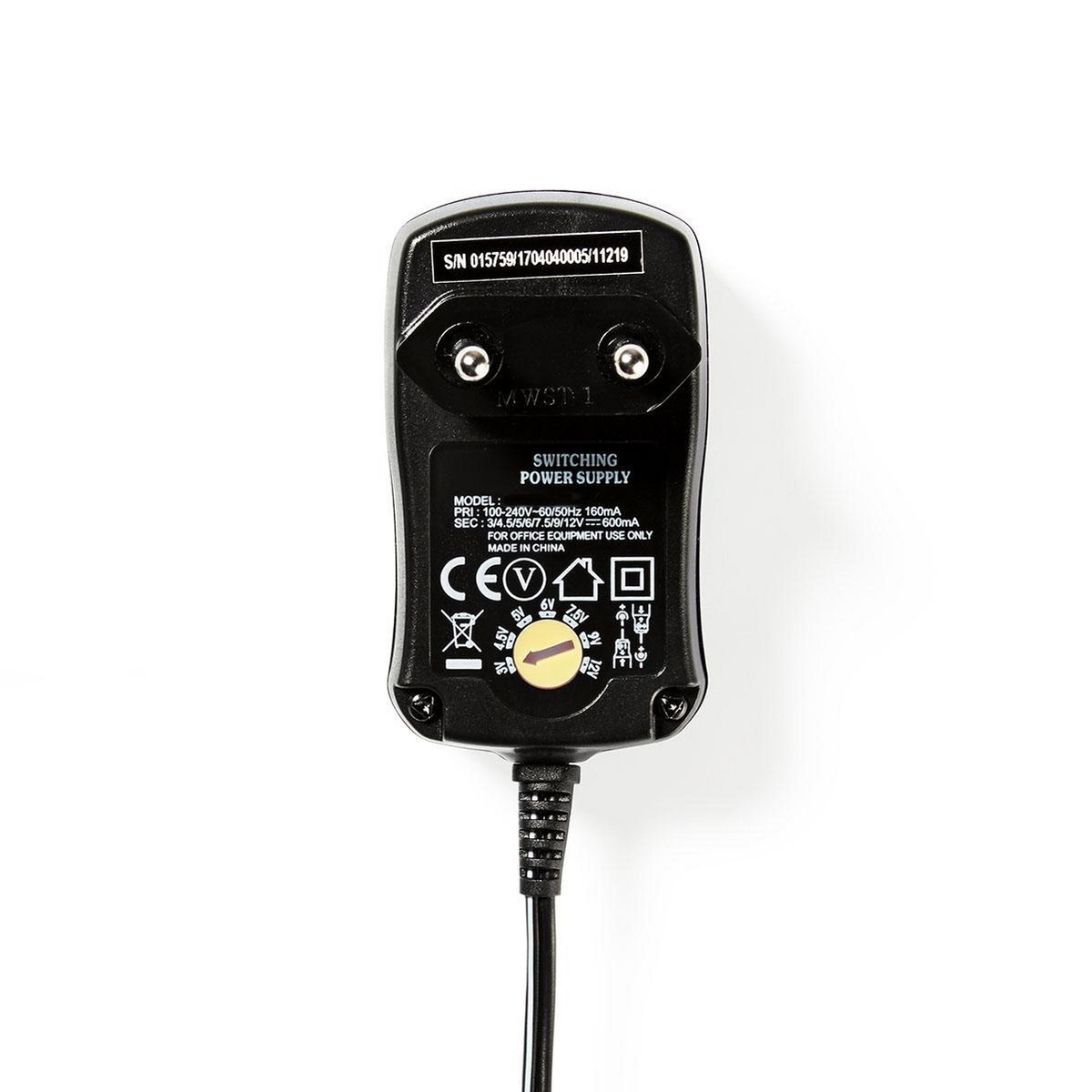 Universele voedingsadapter 3-12V / 600mA / 7,2W met 6 verwisselbare pluggen / zwart - 1,8 meter - Afbeelding 2