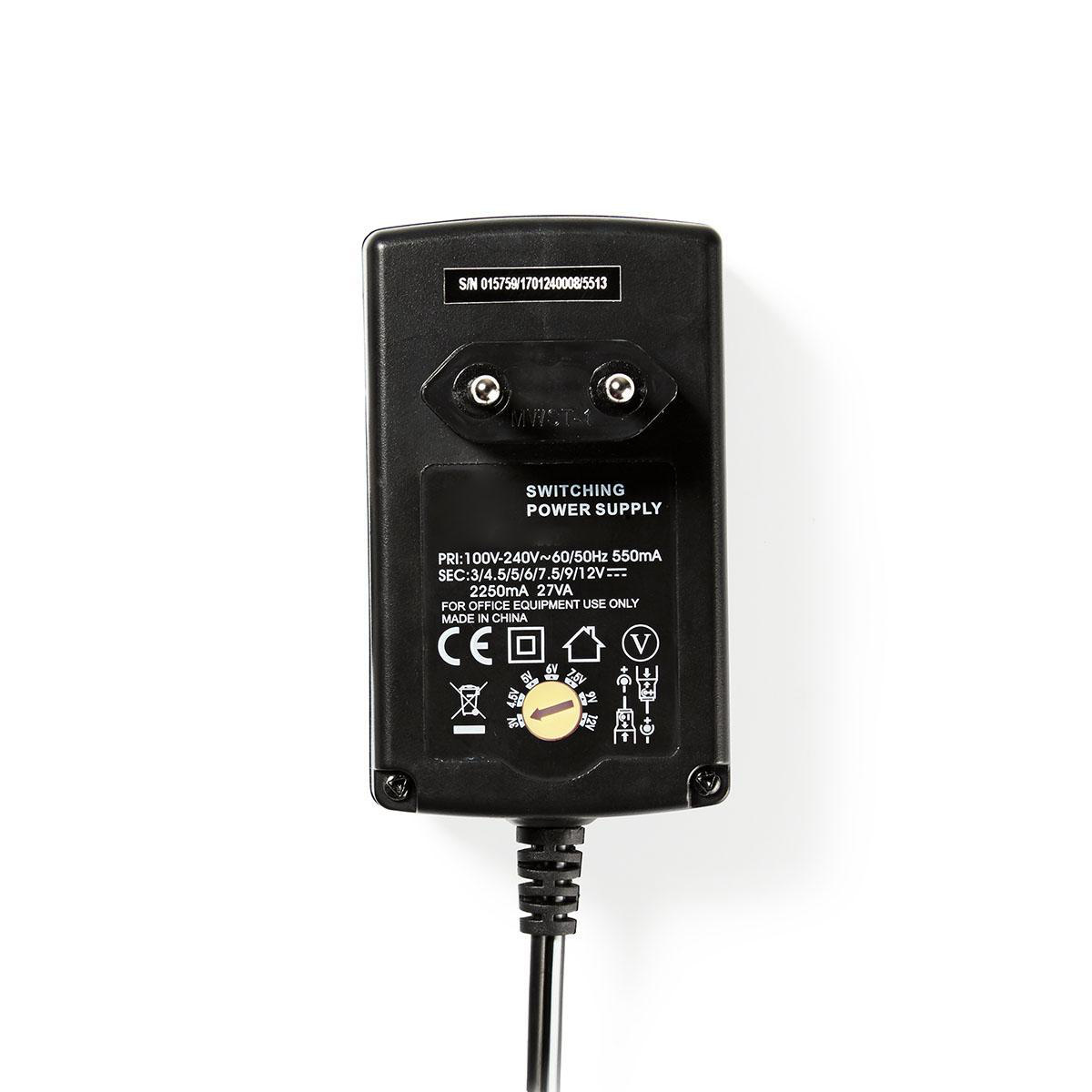 Universele voedingsadapter 3-12V / 2,25A / 27W met 6 verwisselbare pluggen / zwart - 1,8 meter - Afbeelding 2