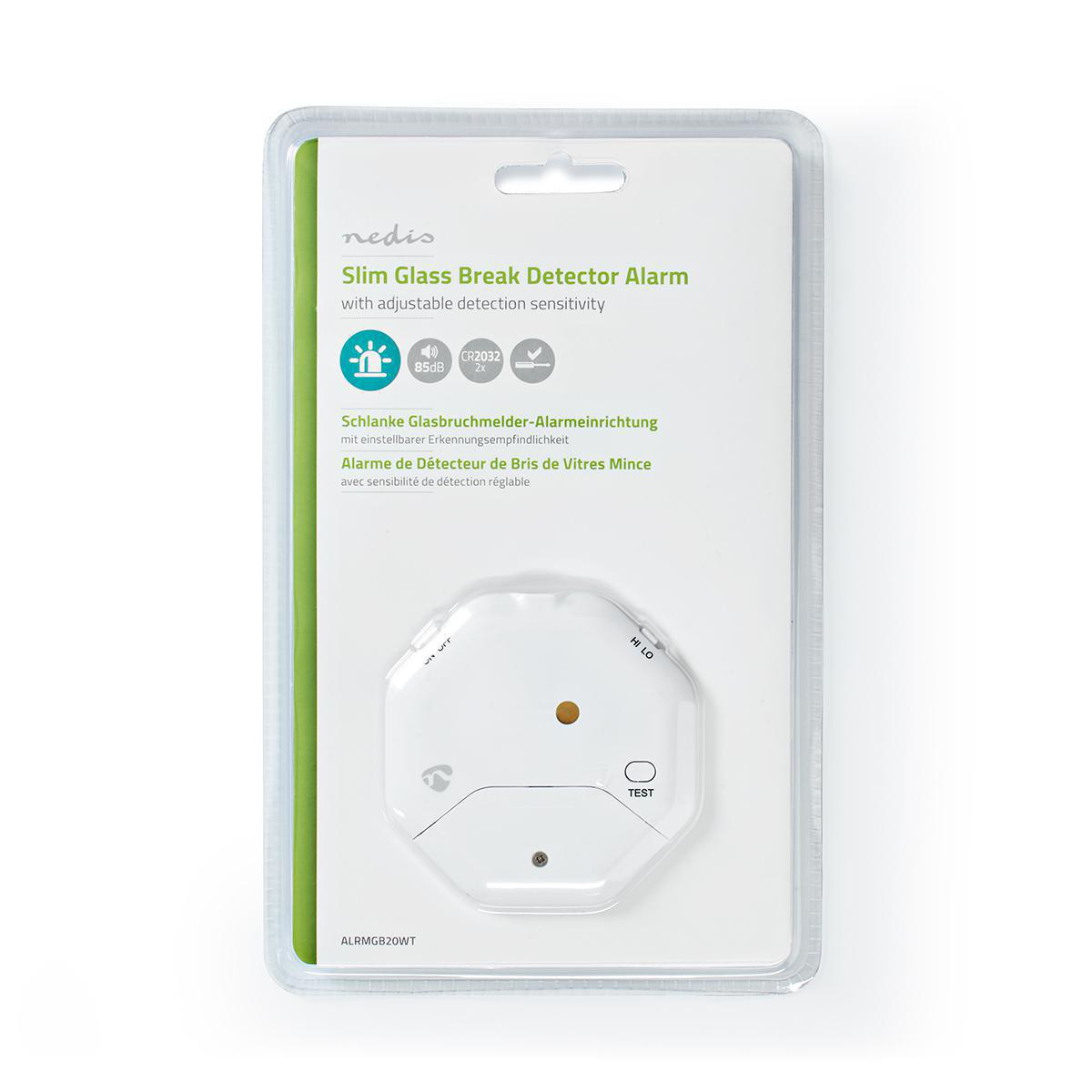 Glasbreukalarm | Veroorzaakt door: Vibratie | Batterij Gevoed | 2x CR2032 | 85 dB | Wit - Afbeelding 6