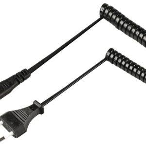 Stroomkabel | Euro Male | IEC-320-C1 | Recht | Recht | Vernikkeld | 2.00 m | Gekruld | PVC | Zwart | Label