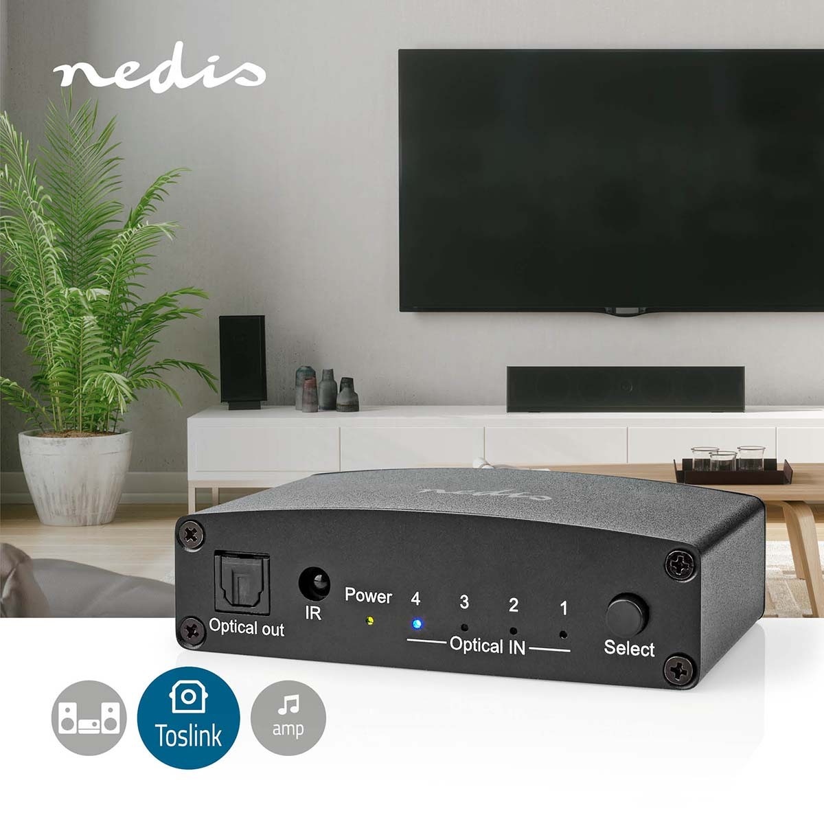 Nedis digitale optische Toslink audio schakelaar met afstandsbediening - 4 in - 1 uit - Afbeelding 9
