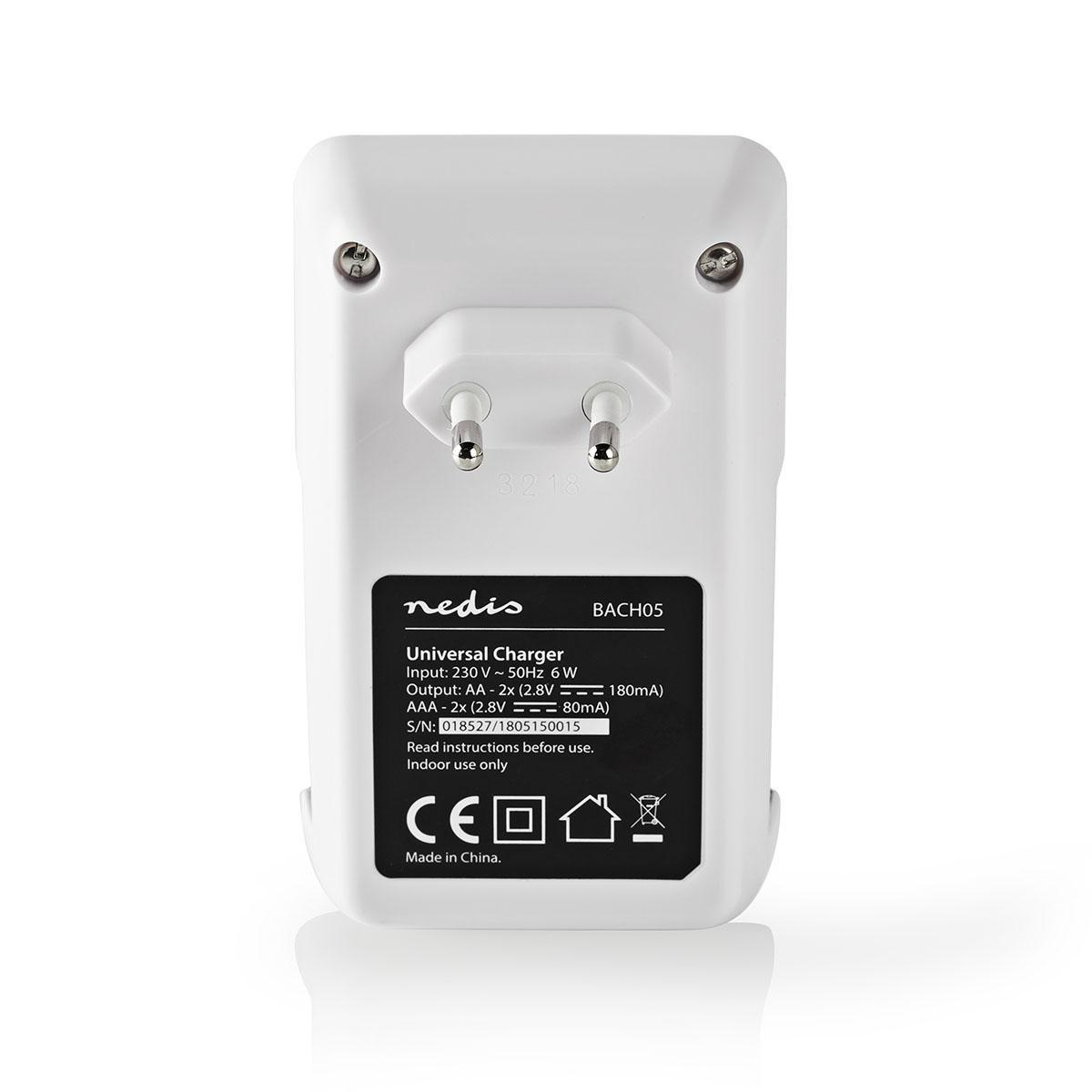 NiMH-Batterijlader AA / AAA | 1.2 V DC | Druppelladen | Euro / Type-C (CEE 7/16) | Batterijtype: AA / AAA | Wit / Zwart - Afbeelding 5