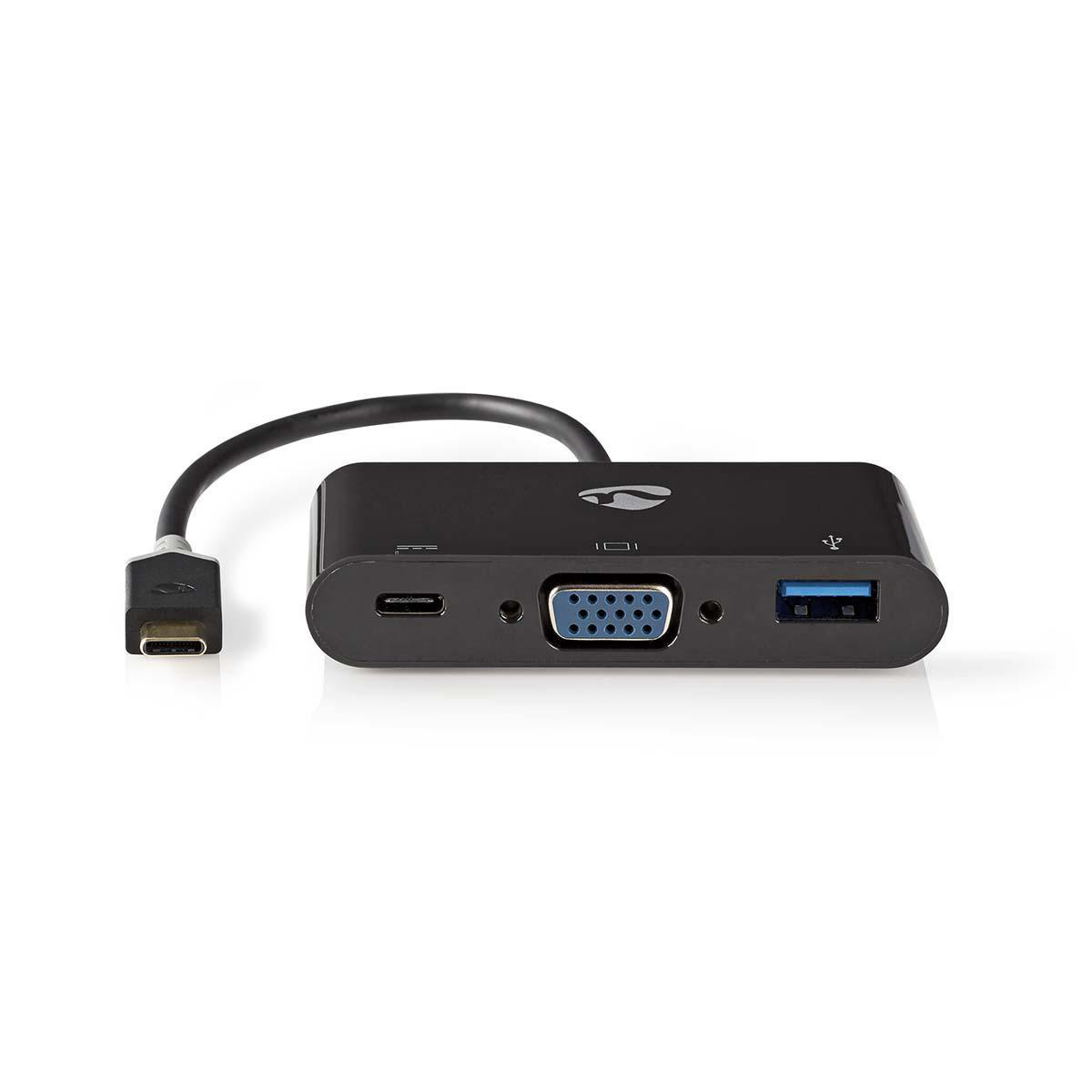 Nedis USB-C naar VGA, USB-A en USB-C PD adapter met DP Alt Mode (1920 x 1200) / zwart - 0,15 meter