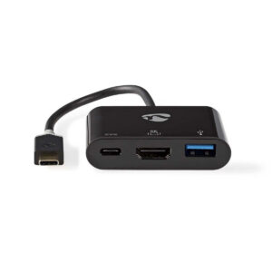 USB Multi-Port Adapter | USB 3.2 Gen 1 | USB-C™ Male | HDMI™ Output / USB-A Female / USB-C™ Female | 5 Gbps | 0.20 m | Rond | Verguld | PVC | Antraciet | Window Box