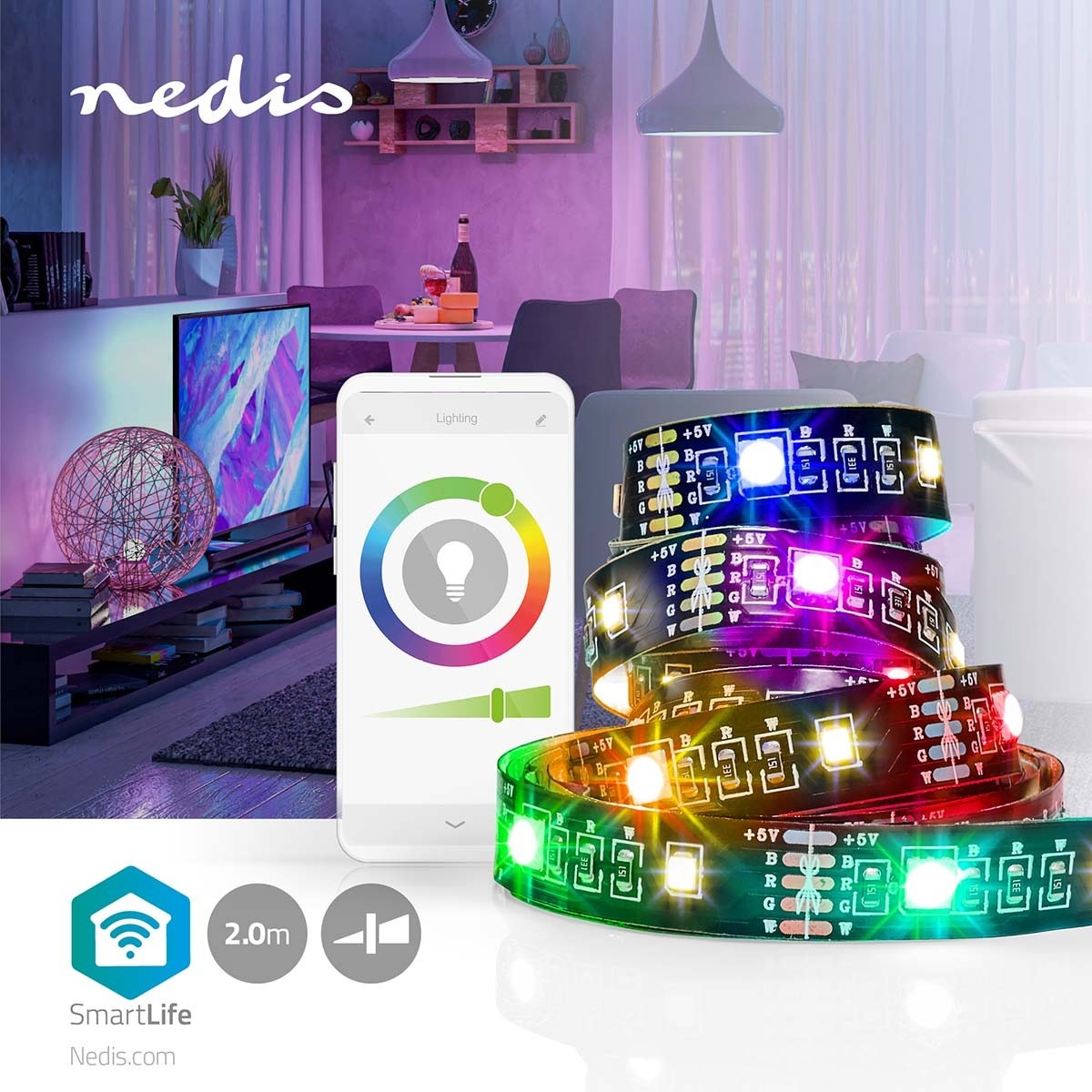 Nedis SmartLife Bluetooth LED-strip voor binnen - 2m / full-color en warm-wit - Afbeelding 10