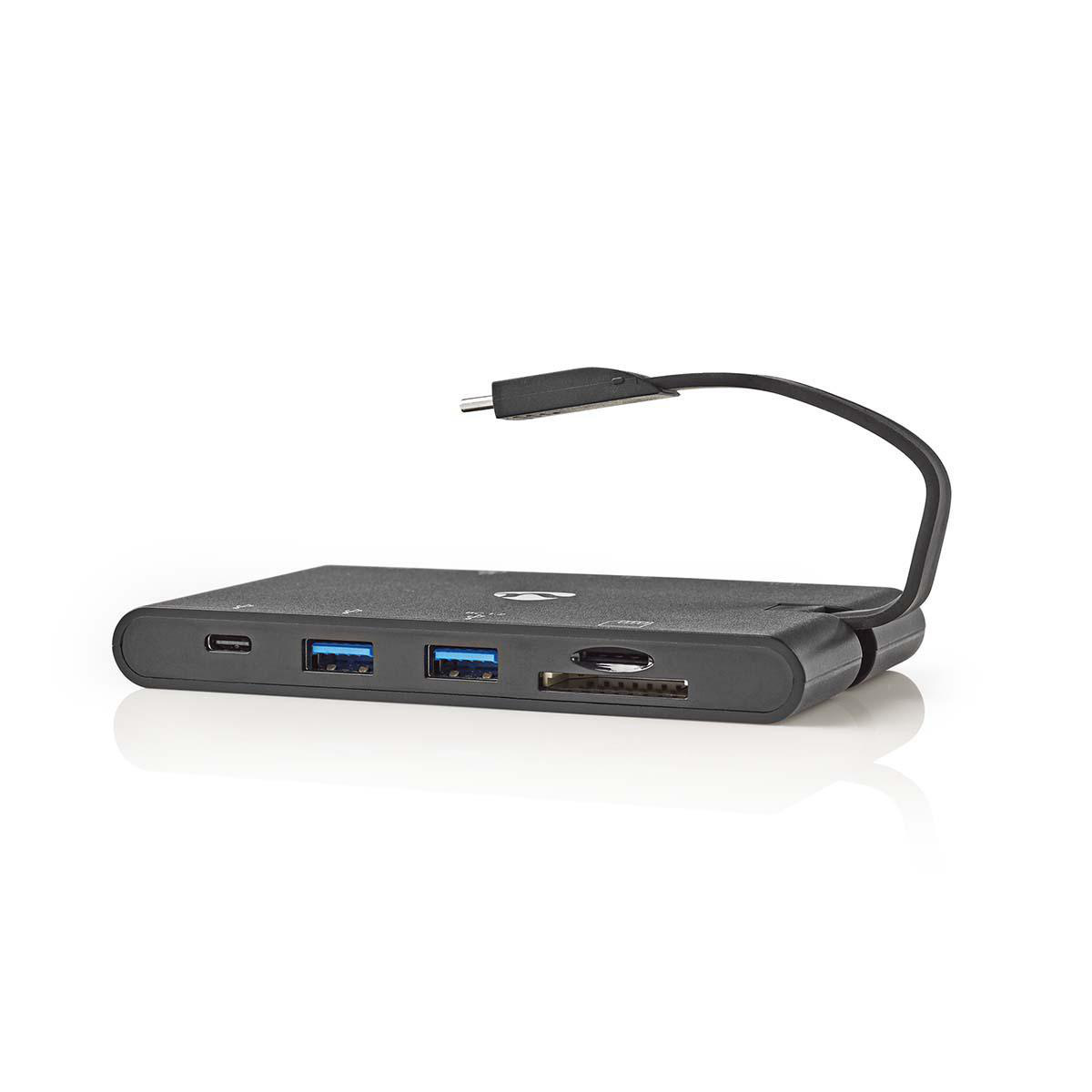 Nedis USB-C naar HDMI, VGA, RJ45, USB-A en USB-C docking station met DP Alt Mode / zwart - 0,15 meter