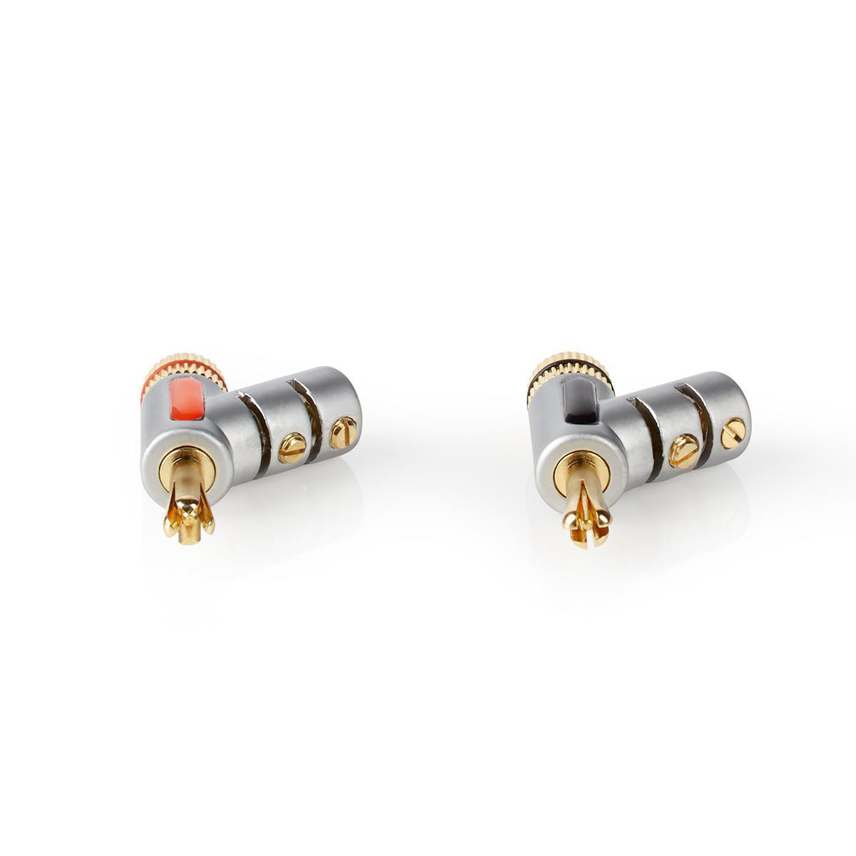 Premium banaan connector set voor luidsprekerkabel tot 7 mm - haaks / 1x rood + 1x wit - Afbeelding 2