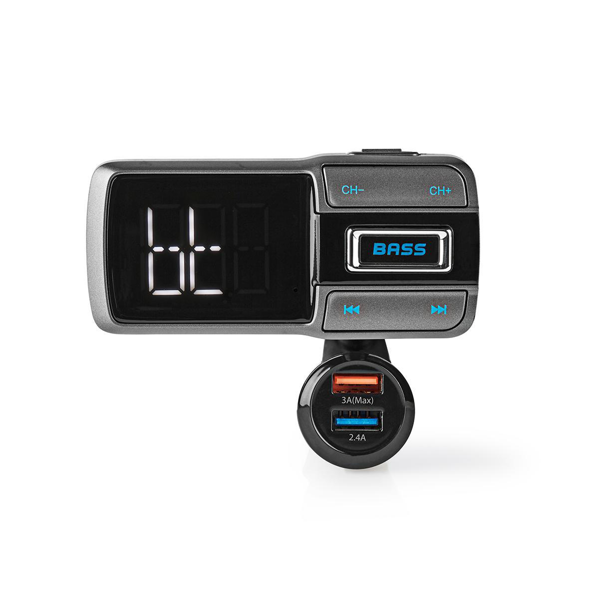 FM-Audiotransmitter voor Auto | Zwanenhals | Handsfree bellen | 2.0 " | LED-Scherm | Bluetooth® | QC 3.0 / 5.0 V DC / 2.4 A | Snelladen | Bass boost | Google Assistant / Siri | Grijs / Zwart - Afbeelding 2