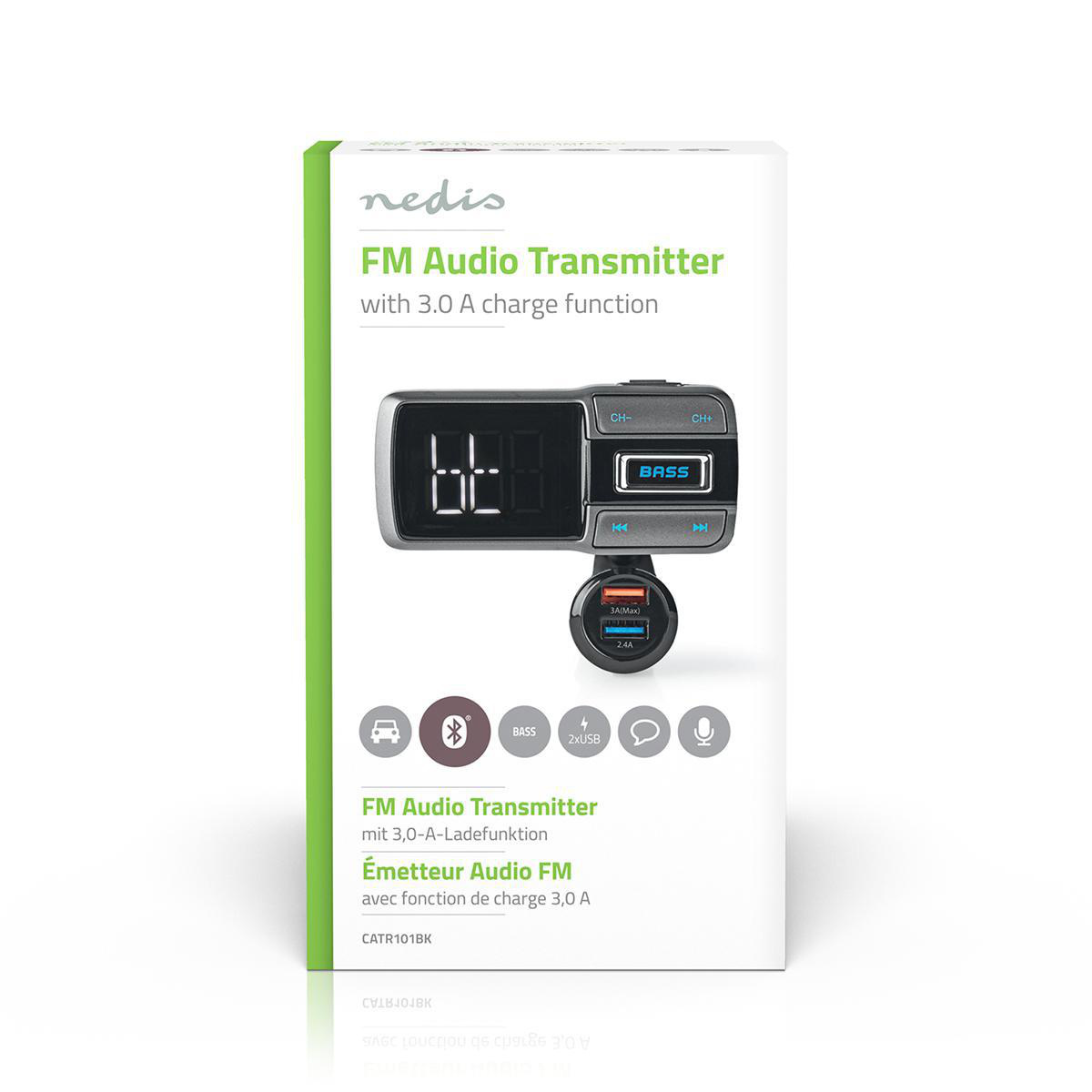 FM-Audiotransmitter voor Auto | Zwanenhals | Handsfree bellen | 2.0 " | LED-Scherm | Bluetooth® | QC 3.0 / 5.0 V DC / 2.4 A | Snelladen | Bass boost | Google Assistant / Siri | Grijs / Zwart - Afbeelding 5