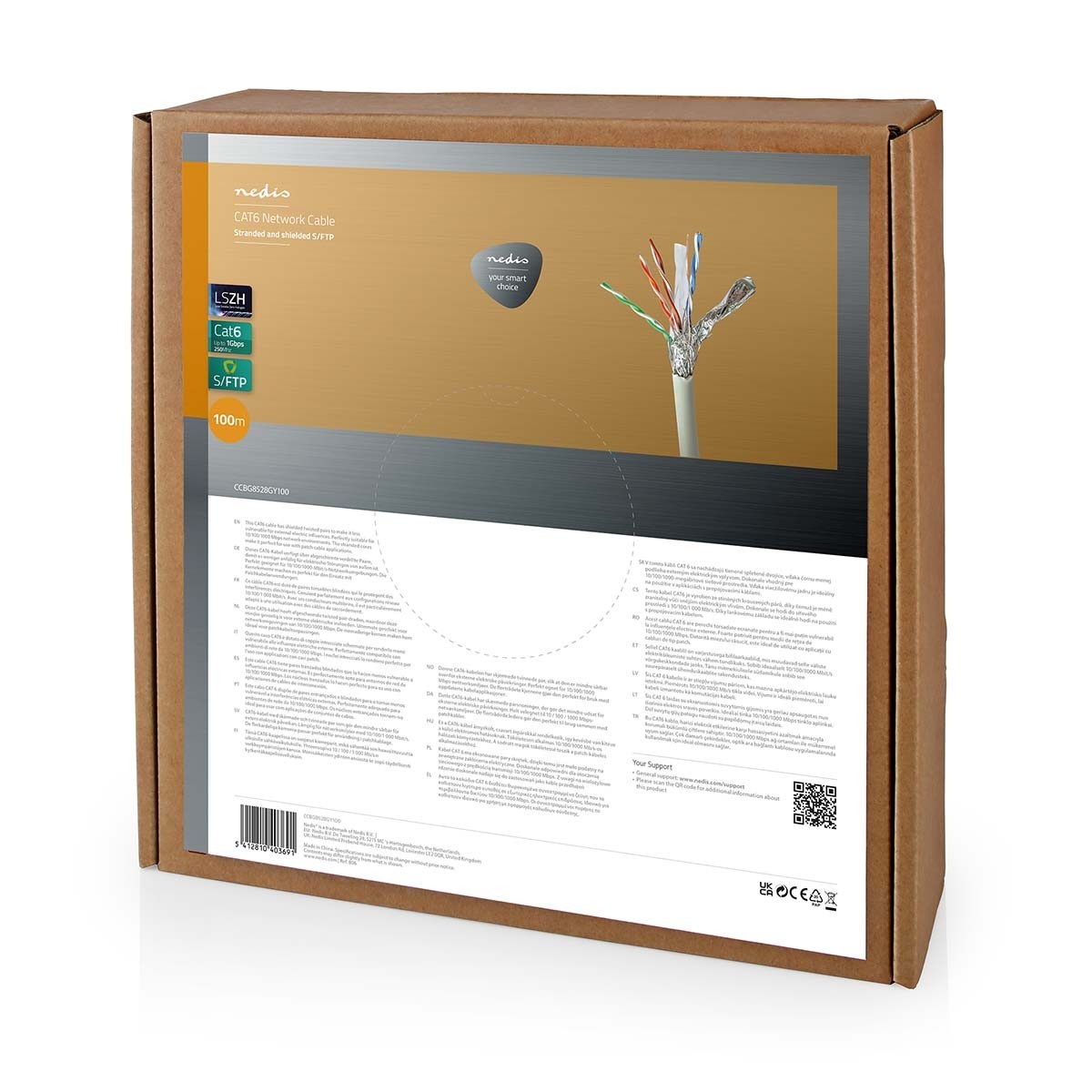 Nedis S/FTP CAT6 Gigabit netwerkkabel met flexibele aders - AWG27 - LSZH / grijs - 100 meter - Afbeelding 2