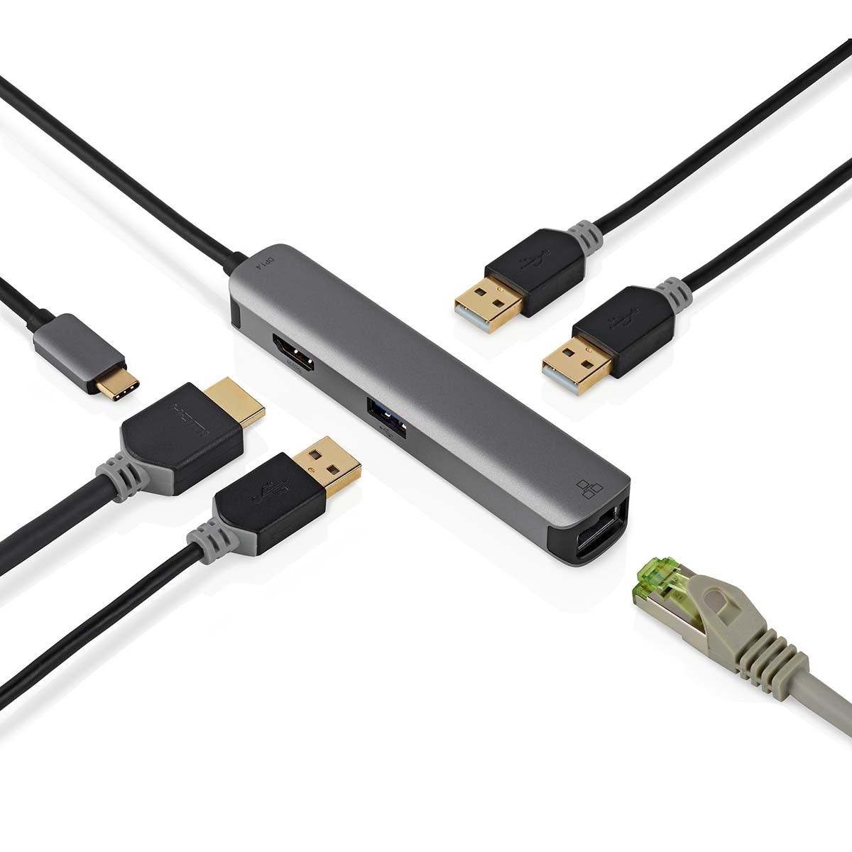 Nedis USB-C naar HDMI 4K 60Hz, USB-A en RJ45 adapter / grijs - 0,20 meter - Afbeelding 5