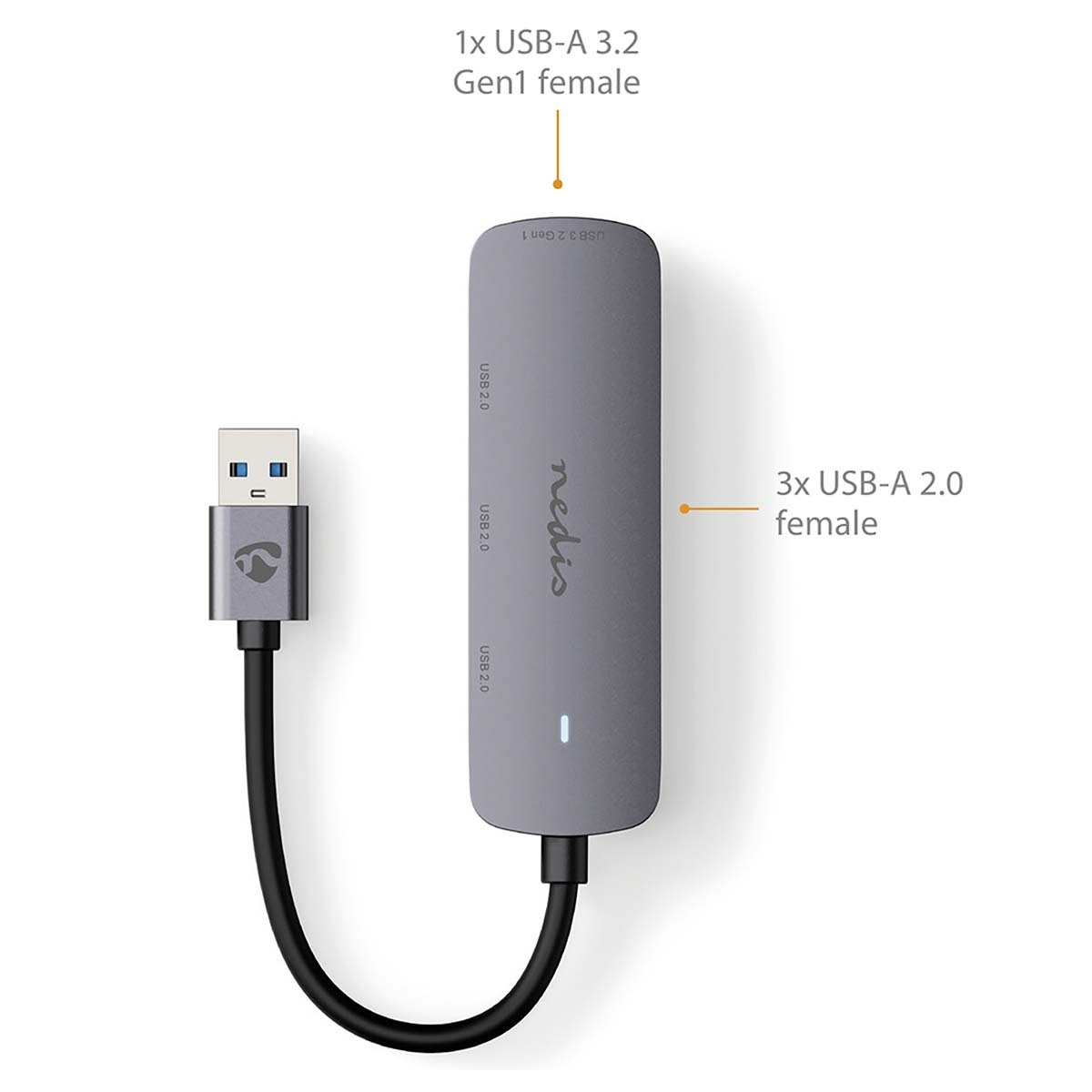 Nedis USB hub met 4 poorten - USB2.0/USB3.0 - busgevoed / grijs - 0,10 meter - Afbeelding 7