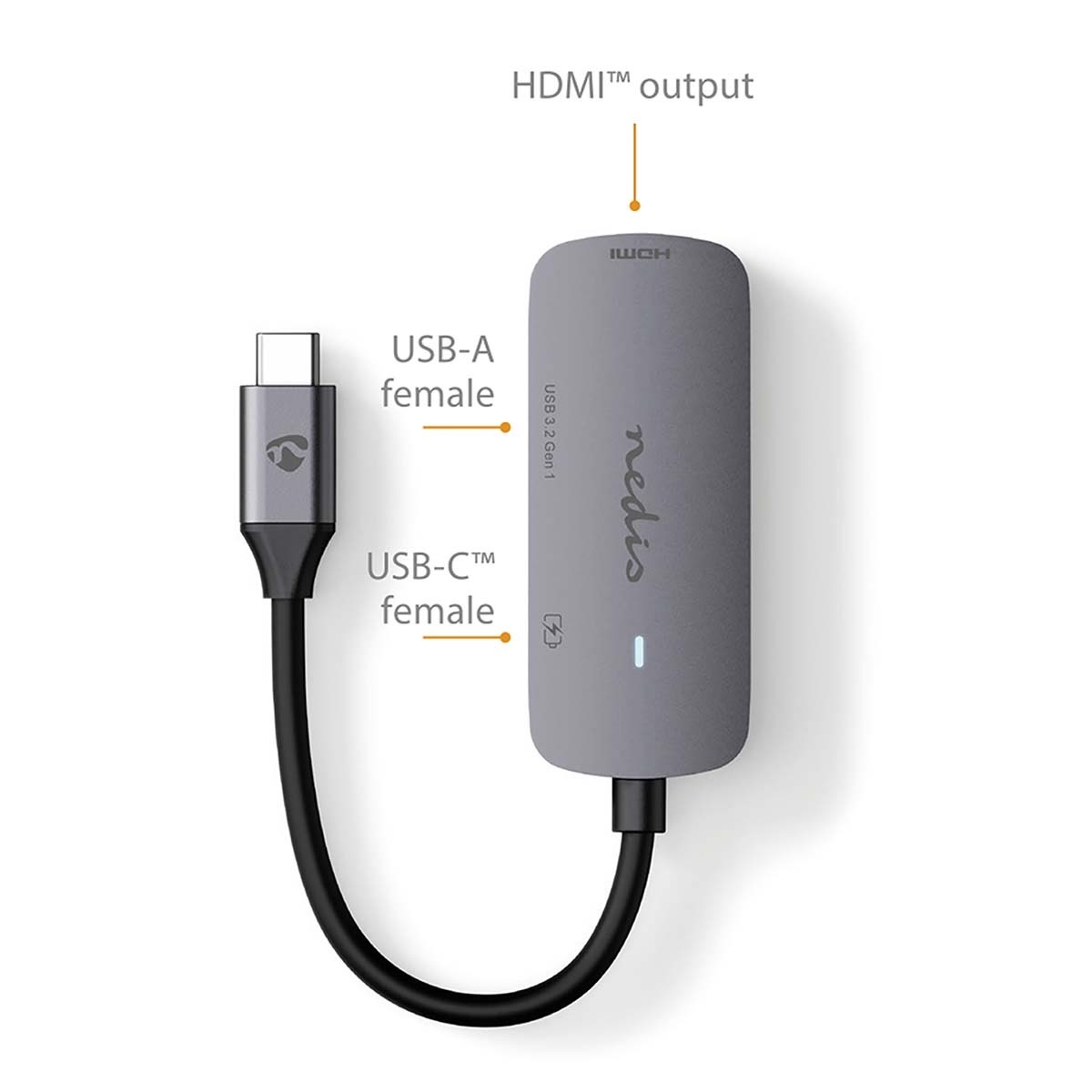 Nedis USB-C naar HDMI 4K 30Hz, USB-A en USB-C PD 100W adapter / grijs - 0,10 meter - Afbeelding 6