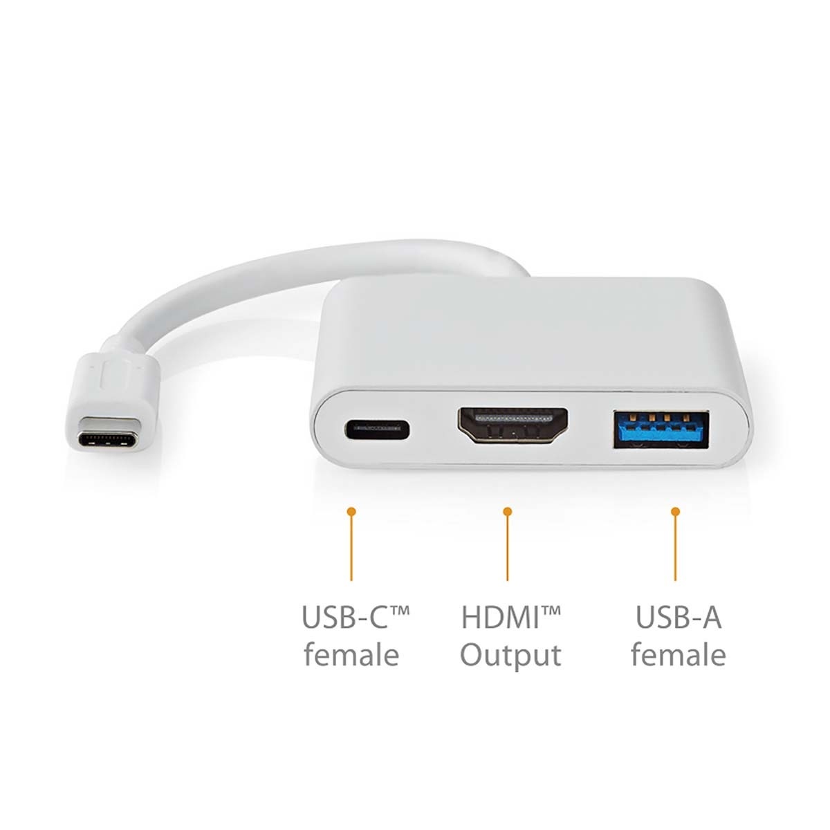 Nedis USB-C naar HDMI 4K 30Hz, USB-A en USB-C adapter / wit - 0,10 meter - Afbeelding 4