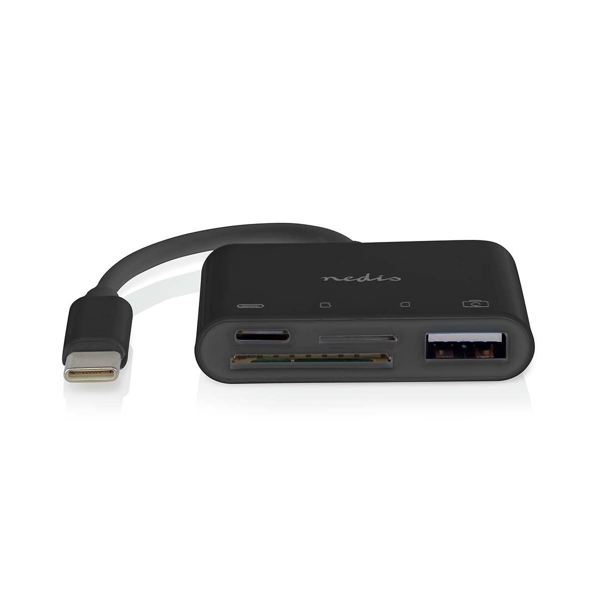 Nedis USB-C hub met 1x USB-A, 1x USB-C en kaartlezer - busgevoed - USB2.0 / zwart - 0,10 meter - Afbeelding 2